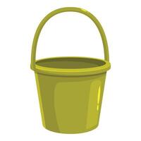 Empty green plastic bucket standing with metal handle vector