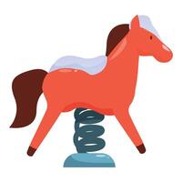 Red spring rocking horse standing still on white background vector
