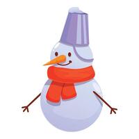 Smiling snowman wearing a red scarf and a bucket vector