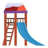 Playground slide covered with snow with a wooden ladder vector