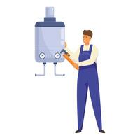 Plumber fixing a water heater with adjustable wrench vector