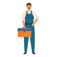 Confident handyman is holding a toolbox, ready to work vector