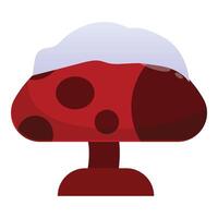 Red mushroom is covered with snow in winter forest cartoon style icon vector