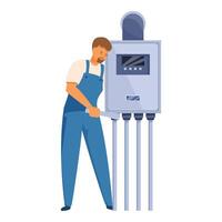 Electrician is working on an electric meter using a wrench vector