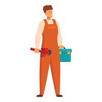 Handyman holding pipe wrench and tool box getting ready to work vector