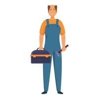 Handyman holding toolkit and hammer standing smiling vector