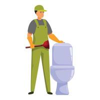 Plumber holding plunger fixing toilet using force cup vector