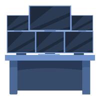 Security guard monitoring modern cctv cameras on multiple monitors vector