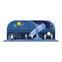 Scientists are working in an observatory with a telescope, exploring the universe and galaxy vector