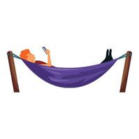 Young man relaxing in hammock using smartphone vector