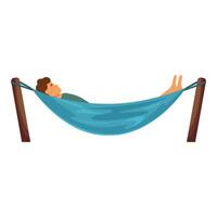 Man relaxing lying on hammock between two palm trees on summer vacation vector