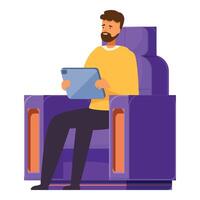 Young man using digital tablet sitting in modern chair vector