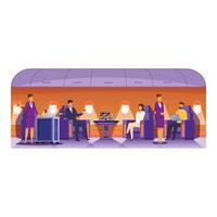 Passengers relaxing and enjoying first class airplane cabin service vector