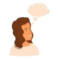 Young woman thinking with empty thought bubble considering problem, finding solution vector
