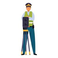Police officer monitoring speed limit using radar gun on tripod vector