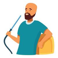 Bearded man holding hookah pipe and leaning on yellow object vector