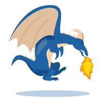 Blue dragon breathing fire while flying through the air vector