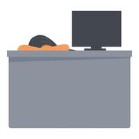 Exhausted office worker sleeping at desk with computer monitor vector