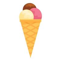 Ice cream cone standing up with chocolate, vanilla and strawberry flavors vector