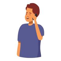 Young man smiling and talking on smartphone vector