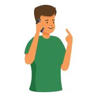 Young man talking on the phone is explaining something vector