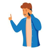 Young man talking on the phone and pointing up with his finger vector