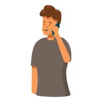 Young man talking on mobile phone having pleasant conversation vector