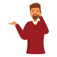 Bearded man talking on phone and gesturing with hand vector