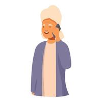 Senior woman having a pleasant conversation on mobile phone vector
