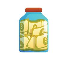 Glass jar full of dollar banknotes showing saving money concept vector
