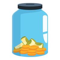 Glass money jar filled with banknotes and coins for saving money vector