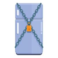 Locked refrigerator keeping food secure with chains and padlock vector