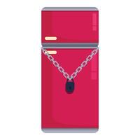 Red refrigerator is locked with chain and padlock representing dieting concept vector