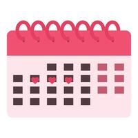 Calendar showing menstrual cycle with red hearts marking period days vector
