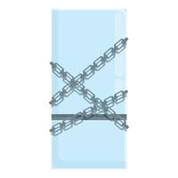 Secure glass door with chains and lock protecting from entry vector