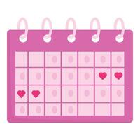 Pink calendar is showing hearts marking important dates for couples vector