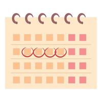 Menstrual calendar showing ovulation cycle with red markings vector