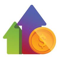 Dollar coin increasing its value with upward arrows vector