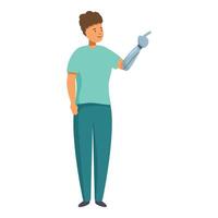 Young man with prosthetic arm pointing with robotic hand vector