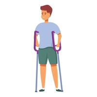 Young man using crutches is standing and smiling positively vector