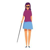 Young blind woman is using a cane to navigate vector