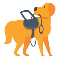 Golden retriever dog carrying saddle bag standing on white background vector
