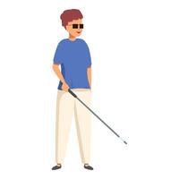 Blind person is standing and smiling while holding a white cane vector