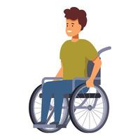 Young smiling man using a wheelchair moving forward vector