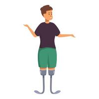 Young man with prosthetic legs smiling and gesturing with open arms vector