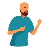 Angry bald man with beard arguing raising his fist vector
