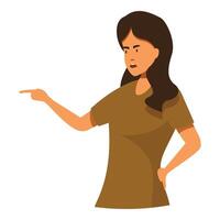 Angry woman pointing finger accusingly while arguing vector
