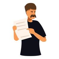 Young man holding and pointing at a document vector