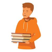Young student holding stack of books for education and knowledge vector
