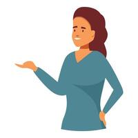 Smiling woman is gesturing with her hand as if she is presenting something vector
